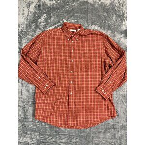 Turnbury Mens XL Orange Plaid Button Down Shirt Long Sleeve 100% Cotton Casual